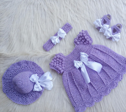 Set abito all - 'uncinetto, viola