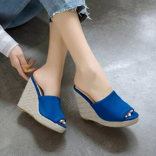 Ciabatte mules zeppa corda blu - mules,