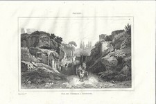 Stampa antica POZZUOLI necropoli romana Napoli 1834 Old antique print