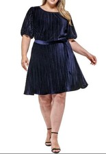 DKNY PLUS TG 22W❤️Vestito donna blu navy plissettato lunghezza ginocchio aderente e svasato più nuovo con etichette