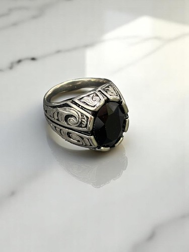 Anello uomo onice nero acciaio - uomo,