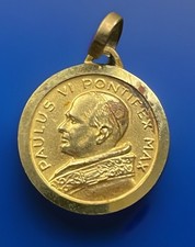 Medaglia religiosa vintage cattolica Papa Paolo VI tono oro