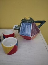 TEIERA CON 2 BICCHIERINI IN CERAMICA FATTO E DECORATO A MANO HANDMADE