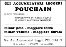 PUBBLICITA' 1930 POUCHAIN ACCUMULATORI BATTERIA AUTO ZINCO PIOMBO TORINO