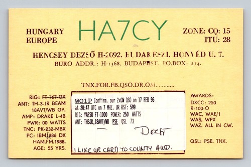 Ham radio qsl ha7cy ungheria - ham,