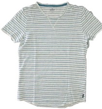 T Shirt Hollister California Taglia Us S Bianca Righe Blu Manica Corta Vintage