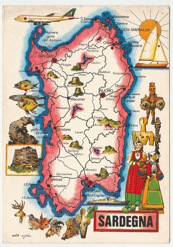Sardegna cartolina cartina - sardegna,