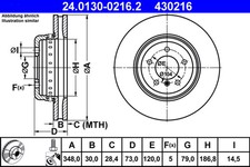 Disco freno (per unità) ATE 24.0130-0216.2 BMW Z4 3.0 sDrive 35 i