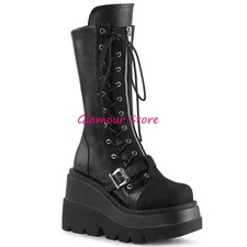 Sexy STIVALE ZEPPA metà polpaccio tacco 11,5 dal 36 al 42 NERO OPACO lacci ZIP