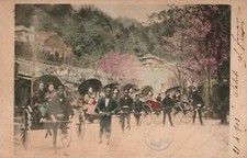 JAPAN 1903 Kobe Osaka peoples on Rickshaw Risciò kimono yukata Asia Postcard