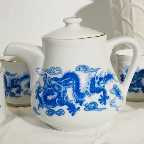 Teapot cups blue white - blue, &