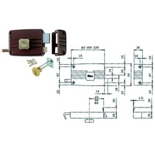 Serratura da portoncino c/ pom. int. caten. e scr. cil. stacc. 401/402