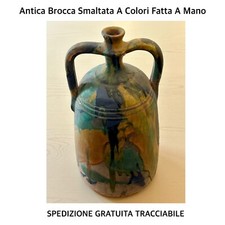 ANTICA BROCCA Artistica In Terracotta Smaltata A Colore • Fatta A Mano ITALIA •