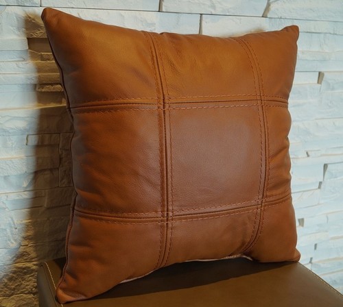Cuscino pelle cognac vera - pelle,