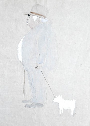 C1900 vignetta uomo - vignetta, cane