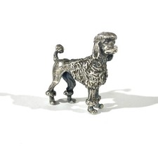 antica miniatura cane barboncino argento massiccio, pesante statuina marcata
