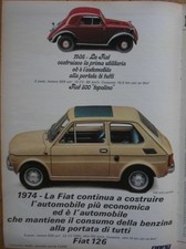 FIAT 126 TETTO APRIBILE TOPOLINO 500 1974 SCHEDA TECNICA ADVERTISING PUBBLICITA
