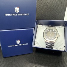Orologio Montres Prestige MPW-0111 Quadrante Nero Cinturino Acciaio Argento (NUOVO)
