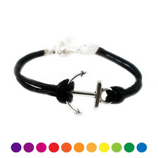 Bracciale con Ancora Argento cordino Corda nautica nero uomo donna braccialetto