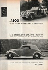 PUBBLICITA 1935 CARROZZERIA GARAVINI TORINO FIAT 1500 CABRIOLET SALONE AUTO