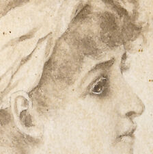 Ritratto di ragazza a china acquarellata. Firma non leggibile. 1875