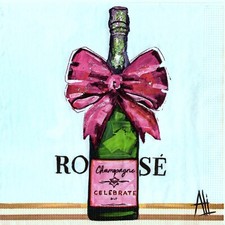 Serviettes en papier Champagne rosé bouteille vin. Napkins Champagne bottle