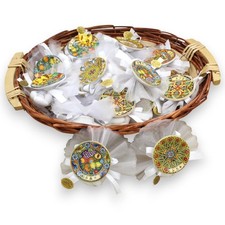 Bomboniere calamita Piattino Siciliano 6,5 cm, ceramica scritta personalizzata s