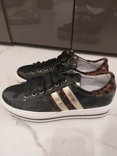 SCARPE DONNA NERO GIARDINI 39 VERA PELLE NUOVE ALTE LEOPARDATE