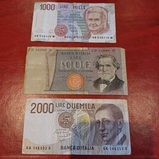 Vecchie Banconote Italiane In Lire 1000 + 2000 + 1000 Repubblica Lotto D 25