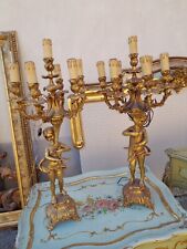 COPPIA CANDELABRI BRONZO DORATO - FIGURE IN FUSIONE - 7 BRACCI OGNUNO PRIMI '900