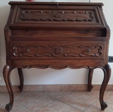 scrittoio artigianale barocco piemontese in noce massello