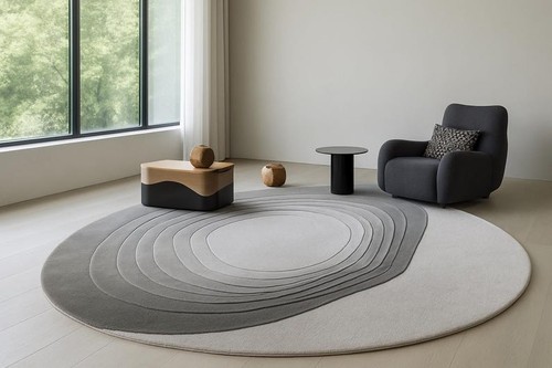 Tappeto rotondo trapuntato - , a