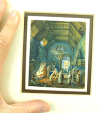 ANTICA MINIATURA FIAMMINGA DIPINTO CUCINA CUOCO CONVENTO MONASTERO FRATI XIX SEC