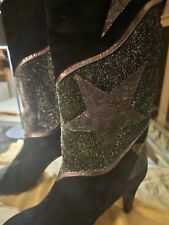 Stivali Da Sera Pelle Nera Scamosciata E Strass Mis. 8 E Mezzo