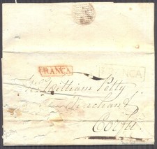 1822 copertina ISOLA IONICA BRITISH ADMIN ZANTE CORFU' 2 diverse "FRANCA" RARE!