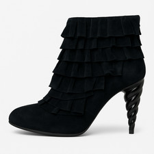 Stivaletti Jeffrey Campbell Quarry fatti a mano scamosciati con volant tacco 9 nero unicorno