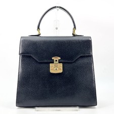 Borsa vintage Gucci Ladylock a mano manico superiore in pelle nera autentica
