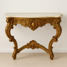 Antica consolle in legno dorato e marmo