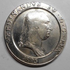 NAPOLI -FERDINANDO IV Piastra  1805 Capelli Lisci AG  (BB))  sig./periz.ta