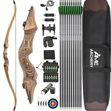 Set frecce archi ricurvi 60 pollici arco da caccia 20-60 libbre legno nucleo bambù tiro con l'arco