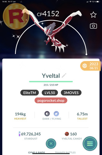 Shiny yveltal lvl50 3moves - lvl50,