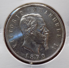 5 LIRE 1870 ZECCA DI Roma VITTORIO EMANUELE II ( 1861 - 1878 ) (D