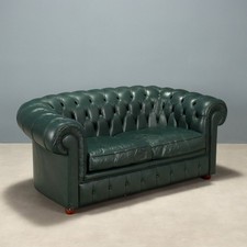 Divano Antico Stile Chesterfield Pelle Verde Italia XX Secolo Originale