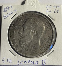 Belgio Leopold II 5 Franchi 1873 argento 0.900 Conservazione Buona