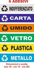 adesivi raccolta differenziata rifiuti riciclo spazzatura 6 etichette PVC