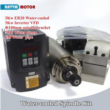 【IT】3KW Water Cooled CNC Spindle Motor ER20+3KW VFD 220V+100mm Clamp+Pump+Collet