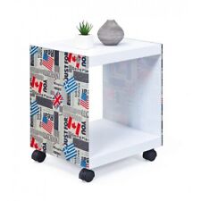 Tavolinetto Bianco con Decorazione Vetro Serigrafato Tavolino con Ruote