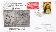 FDC ARGANO ANNULLO 50° ANNIVERSARIO 1° VOLO PALERMO - NAPOLI - PALERMO 1967