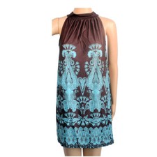 Maglia Donna Marrone Blu Motivo Paisley Estate Discoteca Abito UK 8 10 12 14 S M