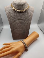 Bigiotteria vintage USA Collana  Bracciale Hattie Carnegie Mesh color oro strass